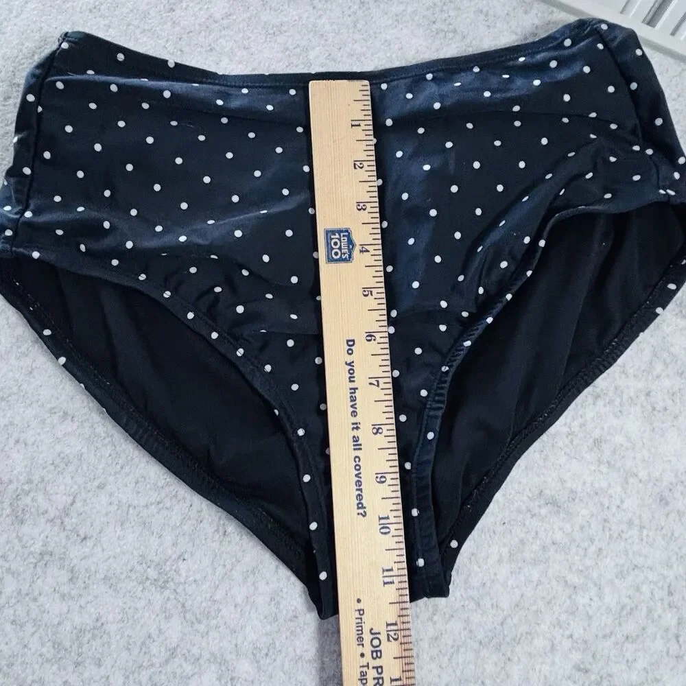 UNIQUE VINTAGE SWIM Women’s L 2 Pc Swimsuit Black White Dotted Retro Flare